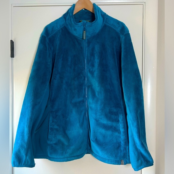 LL Bean Luxe Fleece Zip Front Jacket High Pile Plush Teal Shadow Plus Size 3x - Picture 1 of 11